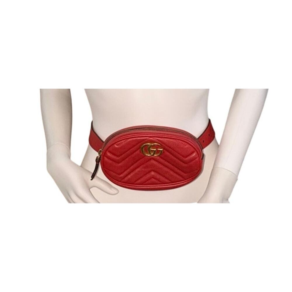 Gucci Marmont Red Gold Logo Quilted Bumbag Fannybag Waistbag Quiet Luxury Glam - Picture 2 of 10